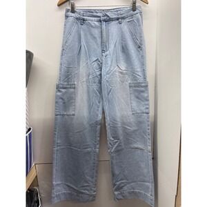 Ee:some Light Wash Wide Leg Cargo Denim Jeans Light Blue High Rise Size Small